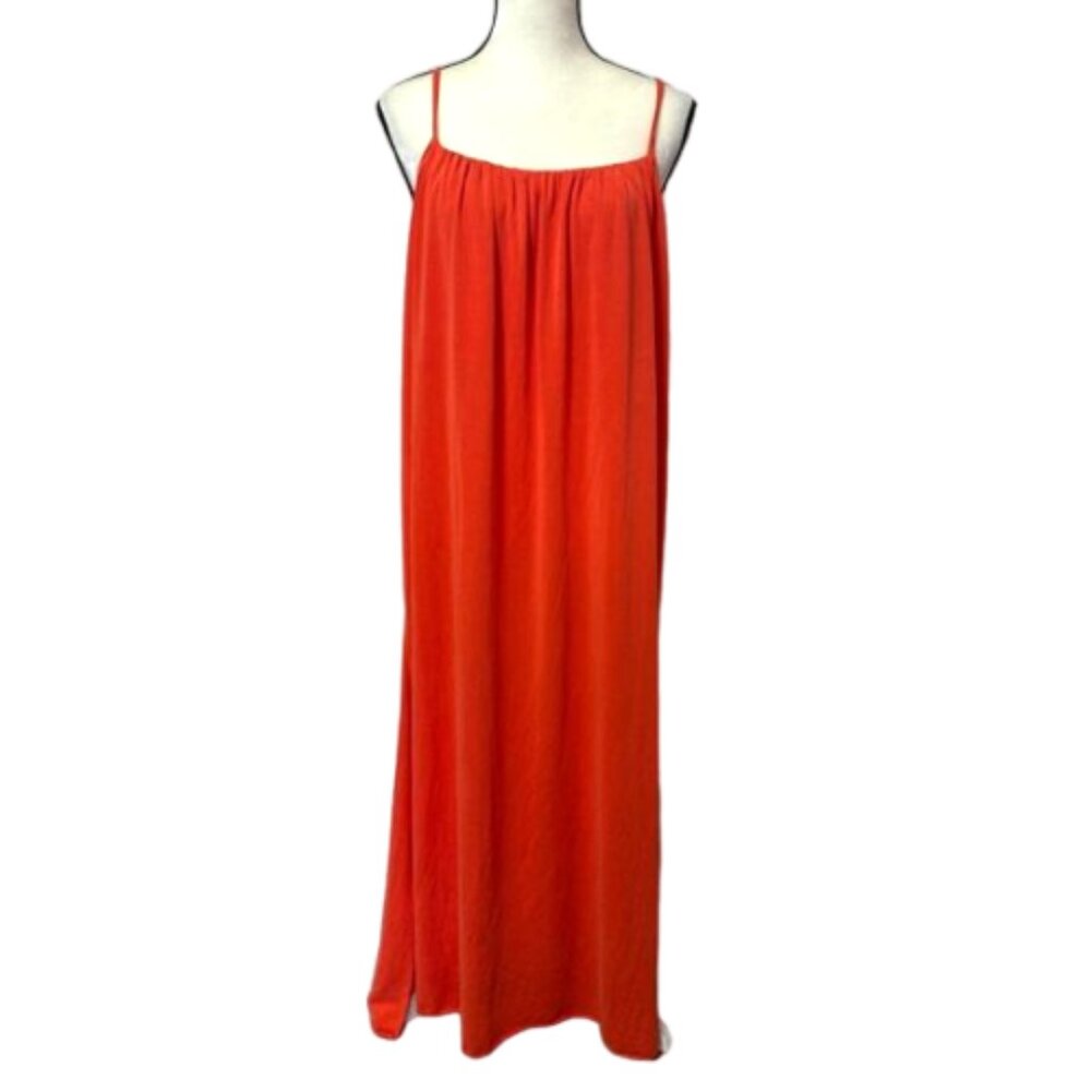 2/$30 Primark Orange Split Hem Spaghetti Strap Cover-Up Maxi Dress Sz.14 #2306